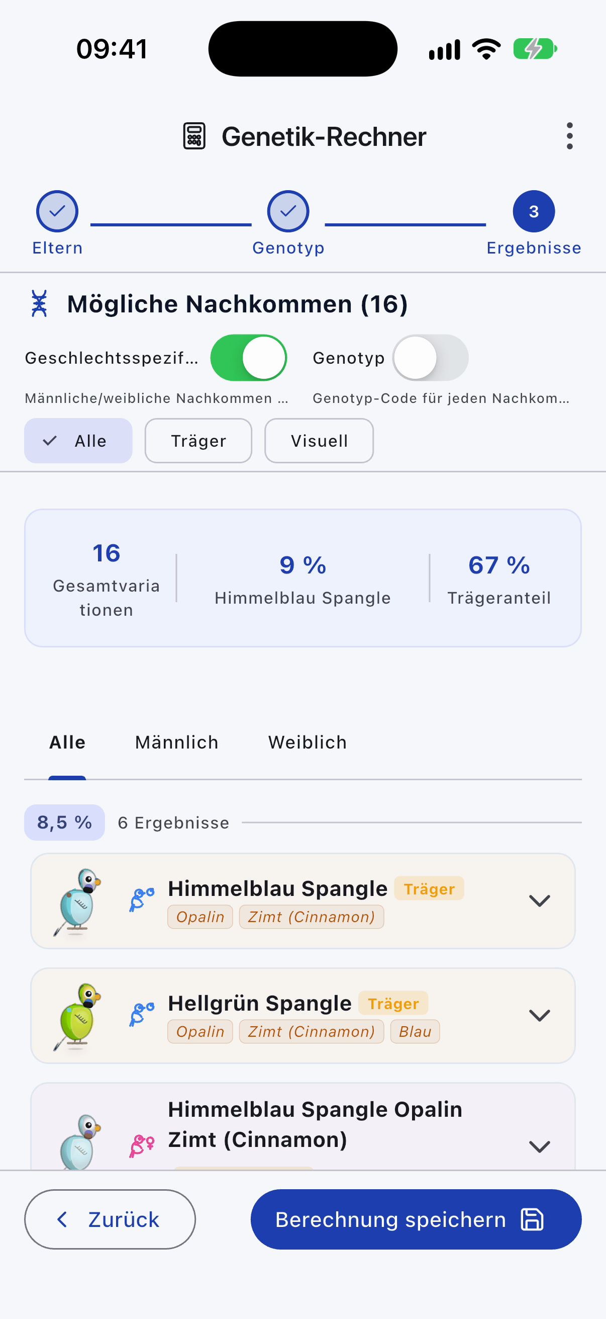 Genetik Ansicht in der App