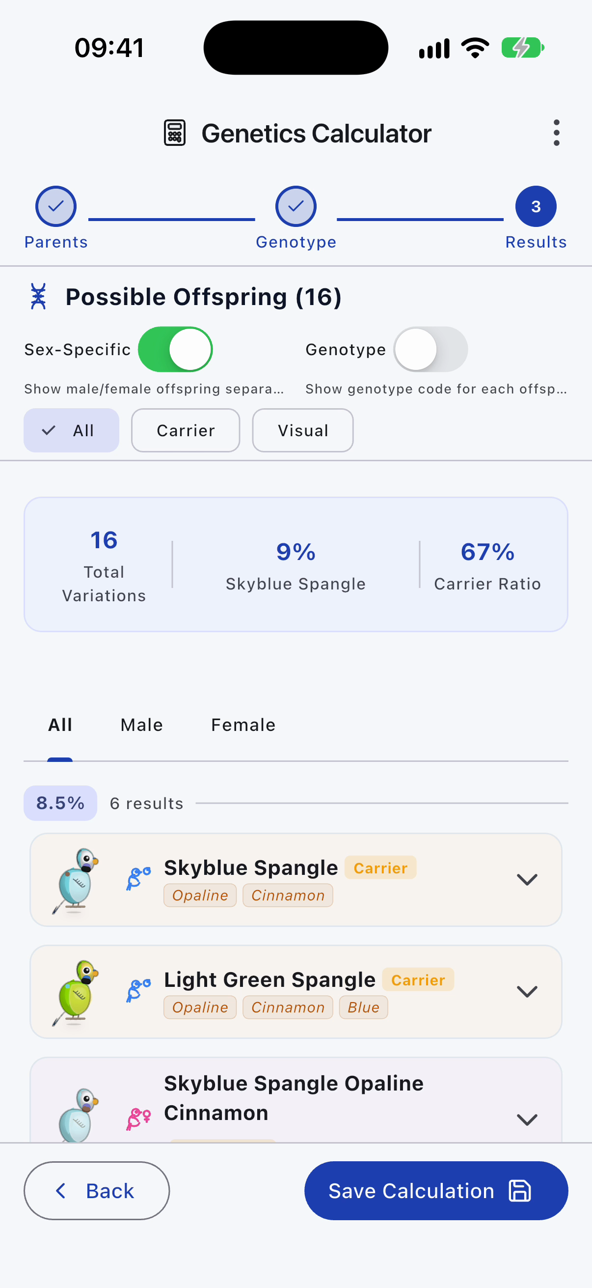 Genetics screen in the app